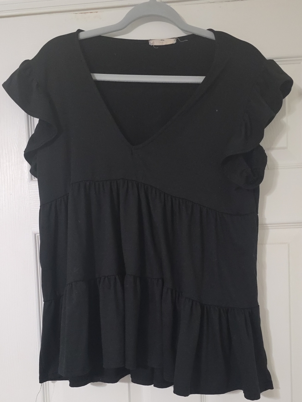 entro Black V-Neck Ruffle Tiered Tunic